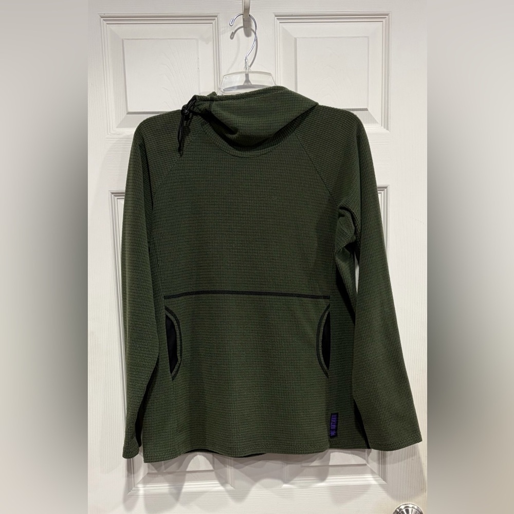 Melanzana Women’s Large Micro Grid Hoodie Dark Green Jacket GUC Microgrid